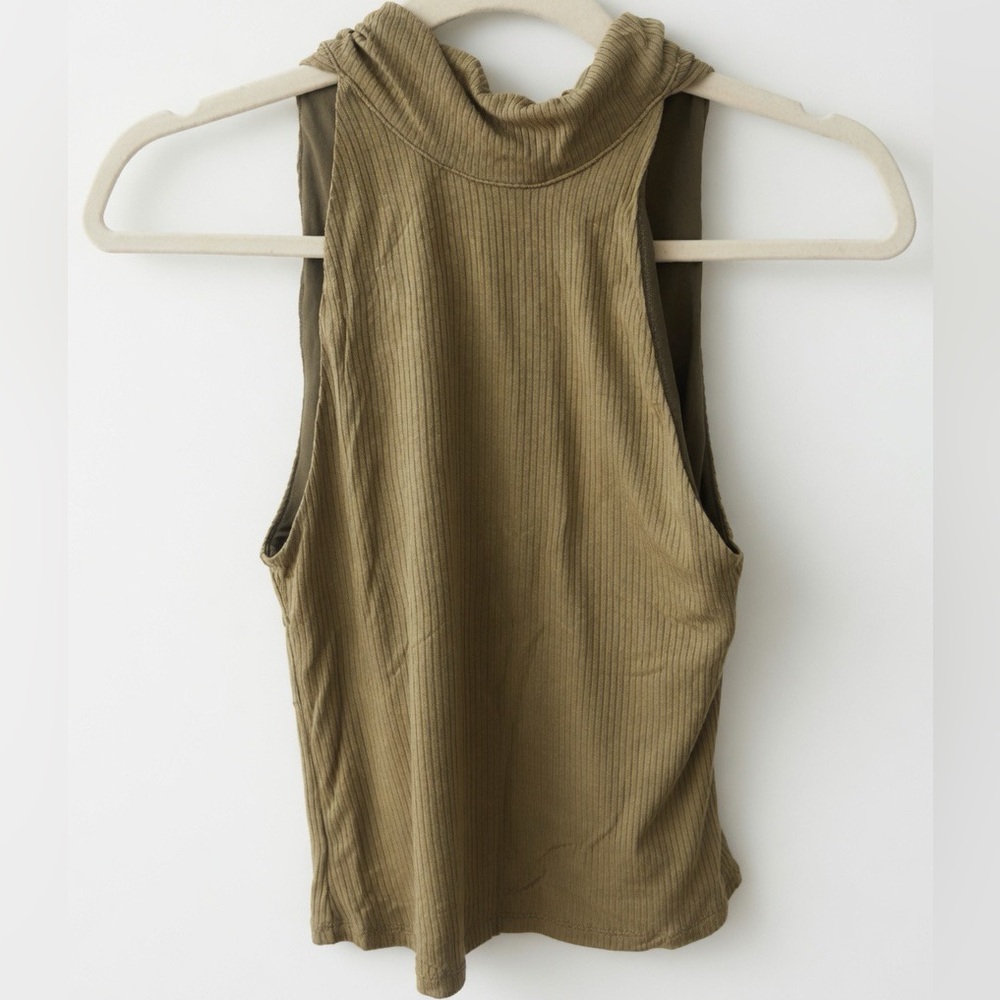 Lovers and Friends | Olive Ribbed Sleeveless Turtleneck Top XS